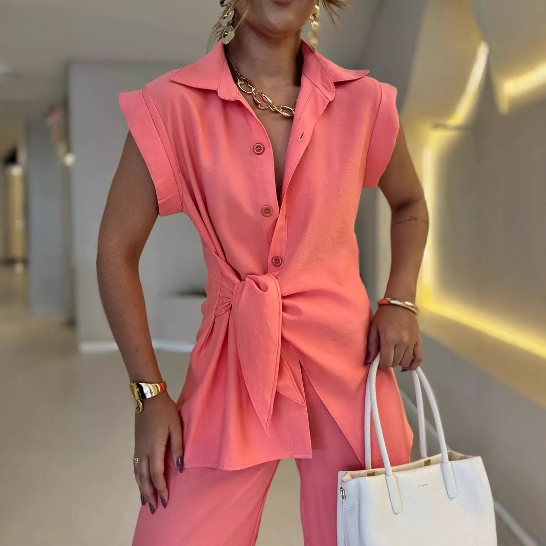 Women Tie Waist Short Sleeve T - đánh giá và giá Summer Short Set